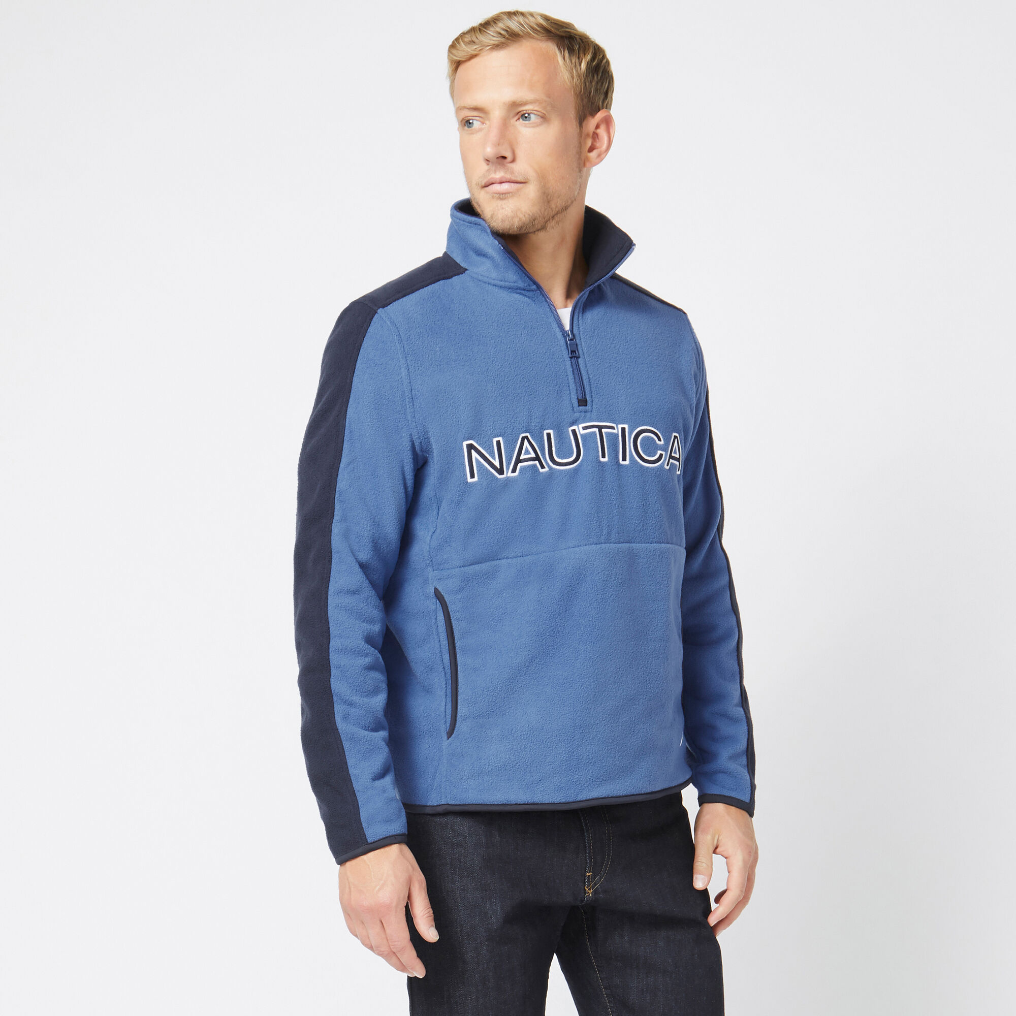 LOGO QUARTER-ZIP NAUTEX FLEECE,Windsurf Blue,large