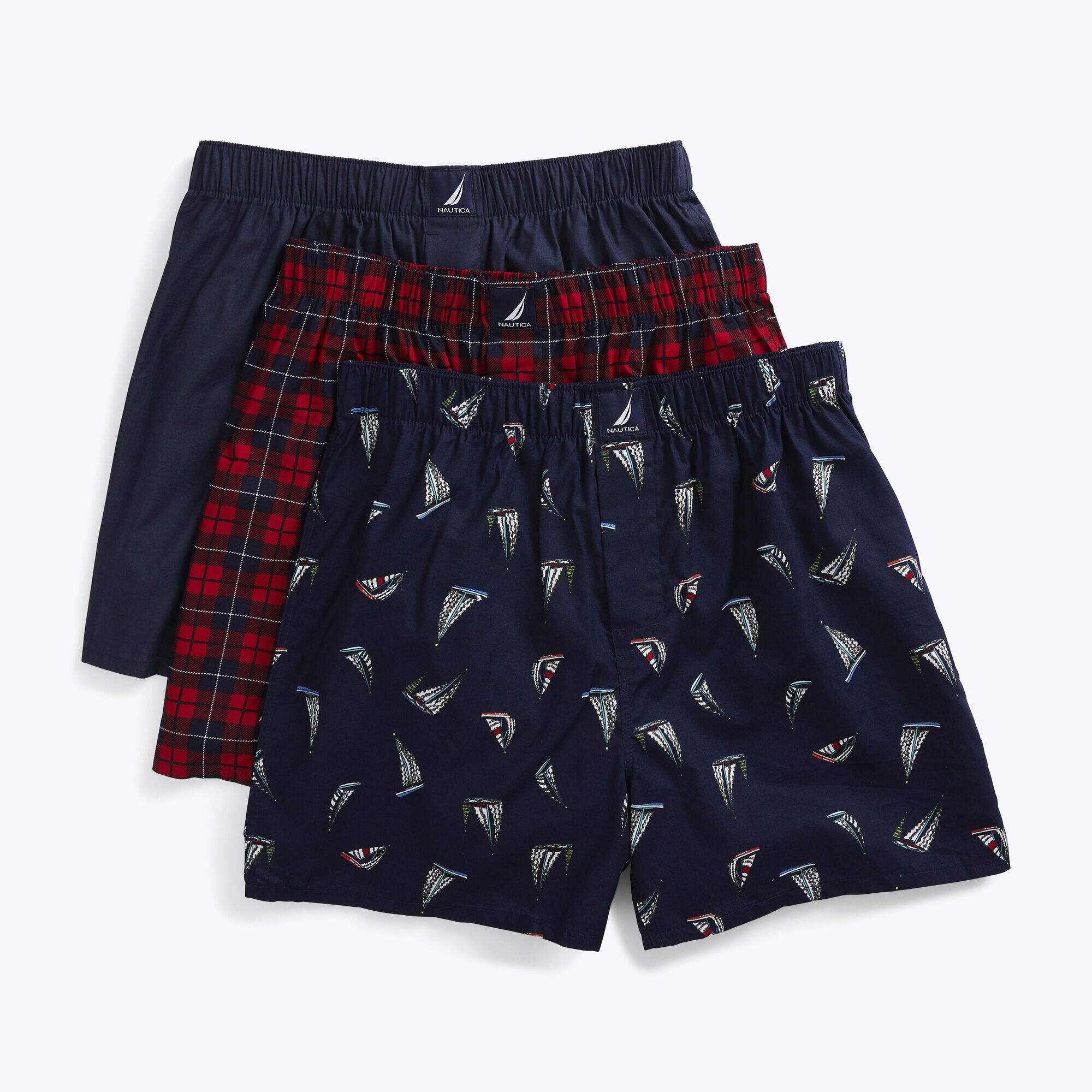 PRINTED COTTON BOXERS, 3-PACK,Azure Blue,large