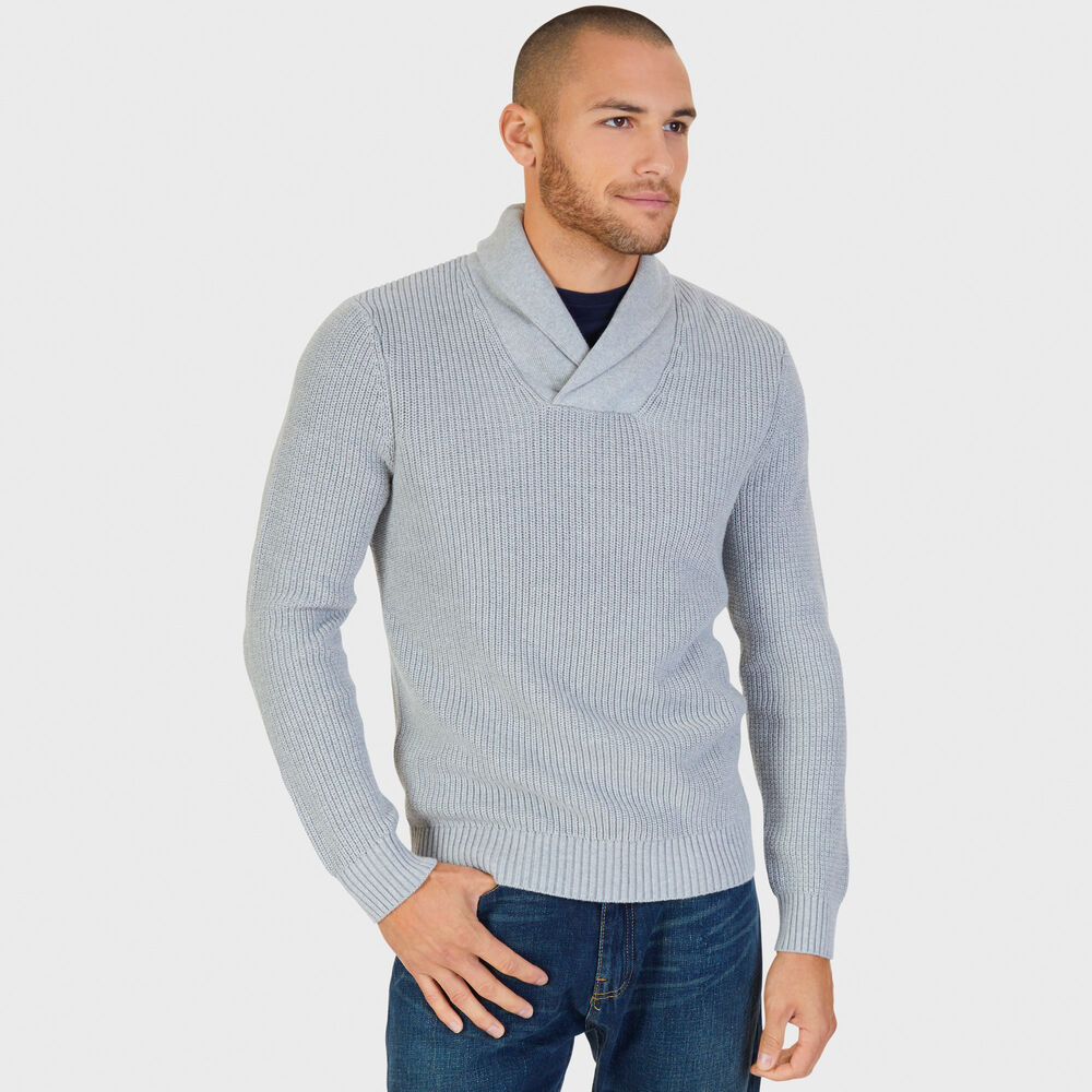 Shawl Collar Sweater,Grey Heather,large