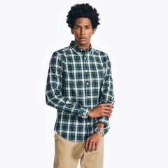 Slim Fit Wrinkle-Resistant Plaid Shirt,Spruce,large