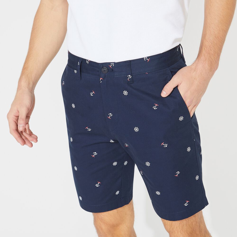 10" BIG & TALL ANCHOR AND SHIP WHEEL PRINT SHORT,True Navy,large