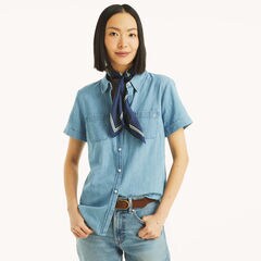 Chambray Button-Up Short-Sleeve Shirt,Chambray,large