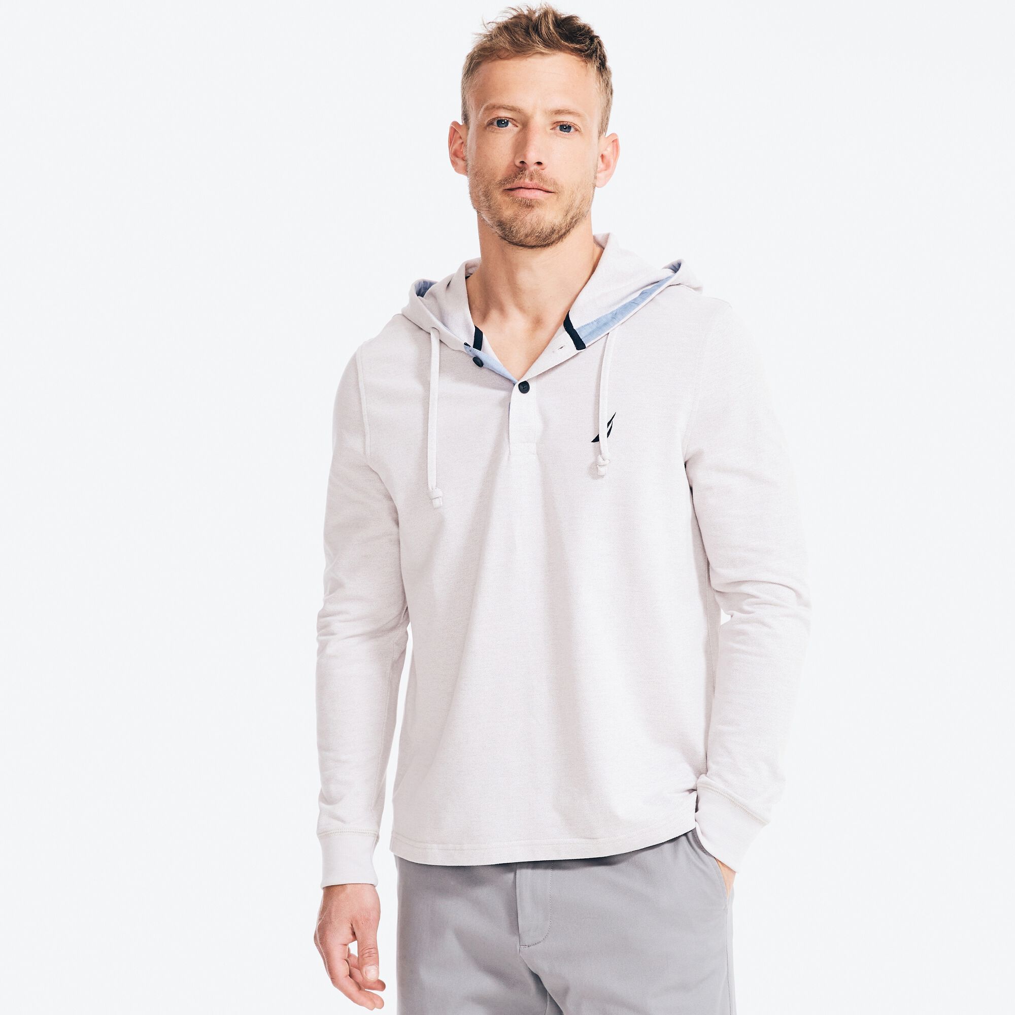 HOODED LONG-SLEEVE T-SHIRT,Grey Heather,large