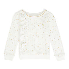 Girls' Star Motif Ruffle Pullover,Bright White,large