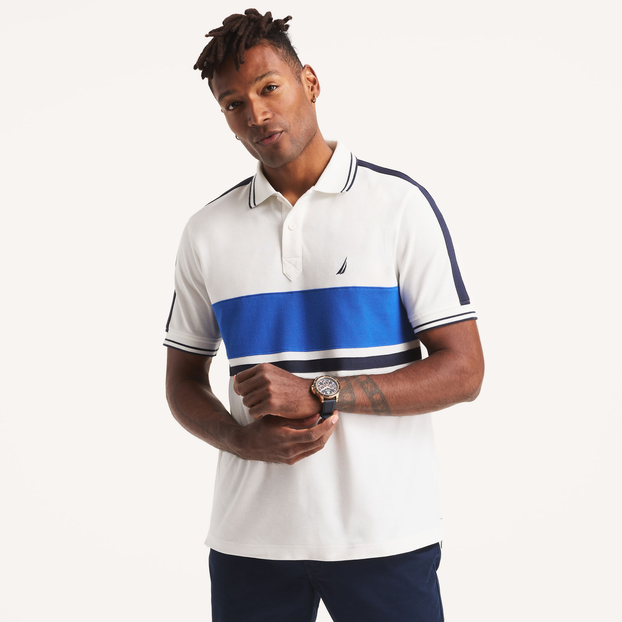 Classic Fit Colorblock Polo,Sail White,large