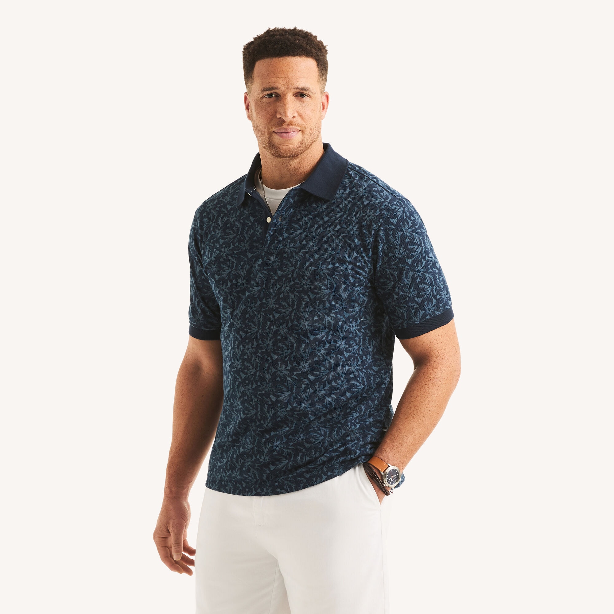 Big & Tall Classic Fit Printed Polo,Stellar Blue Heather,large