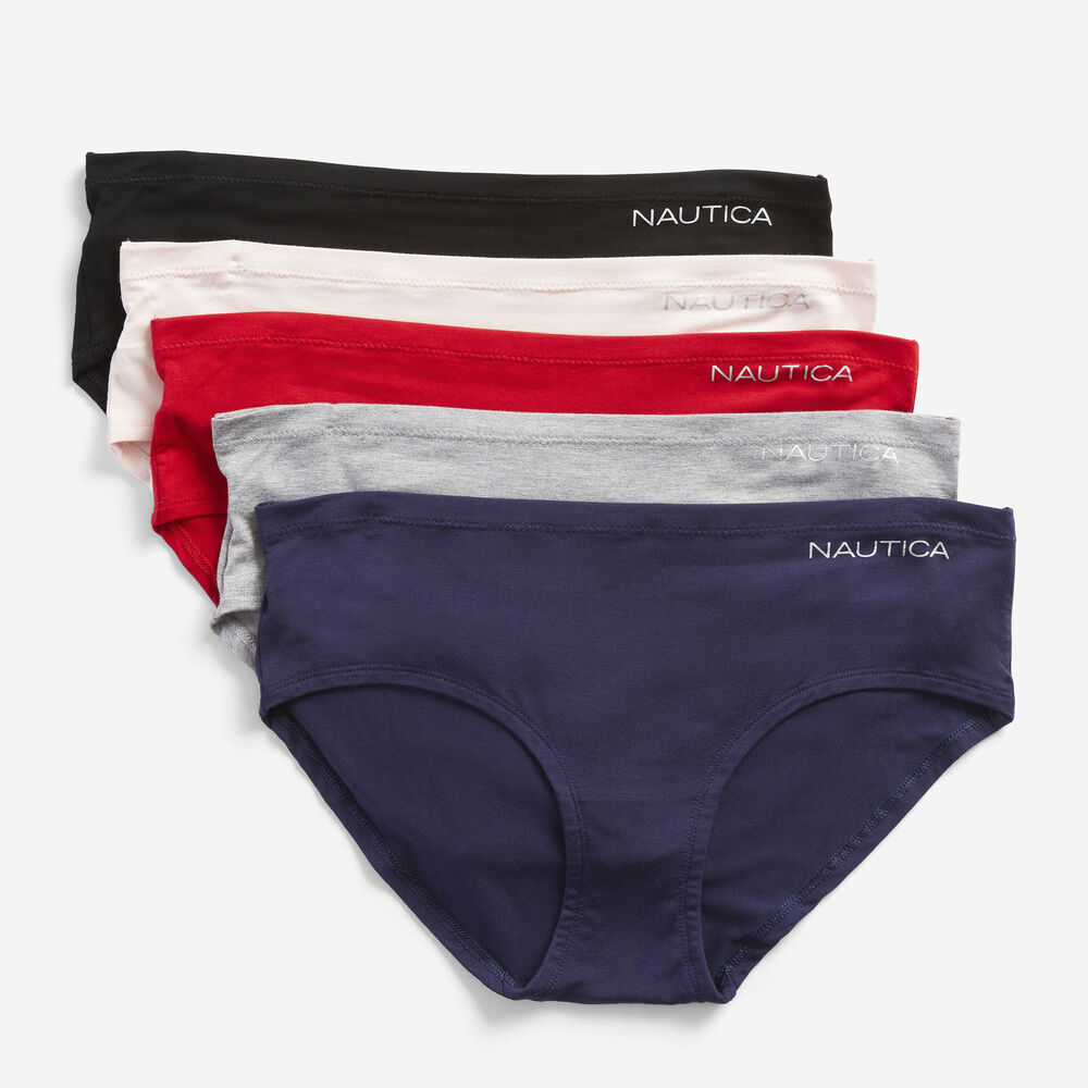 LOGO PRINTED HIPSTER BRIEFS, 5-PACK,Nautica Red,large