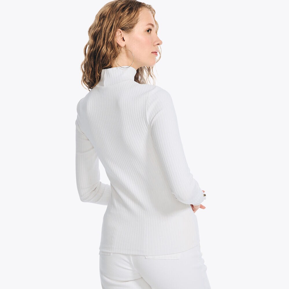 Ribbed Mock-Neck Top,Bright White,large