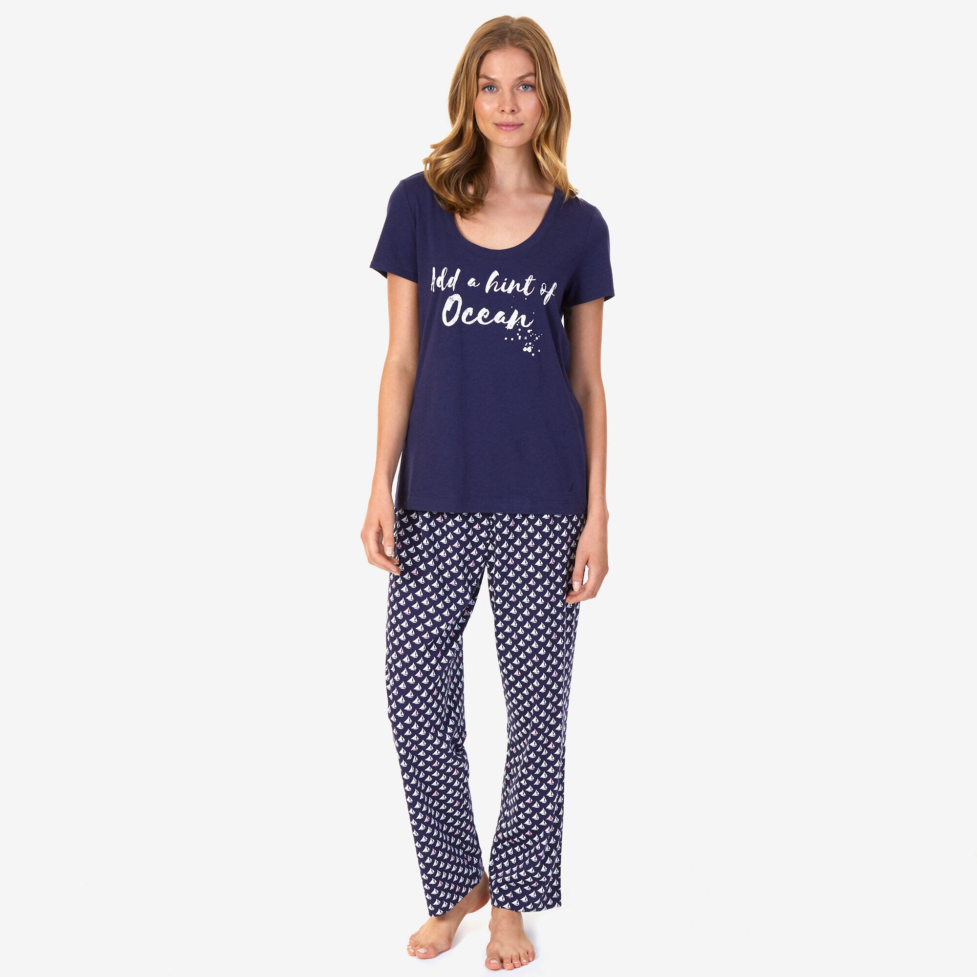 Graphic Print Jersey Knit Pajama Set,Deep Blue Violet,large