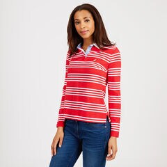 Rugby Stripe Long Sleeve Classic Fit Polo,Tomales Red,large