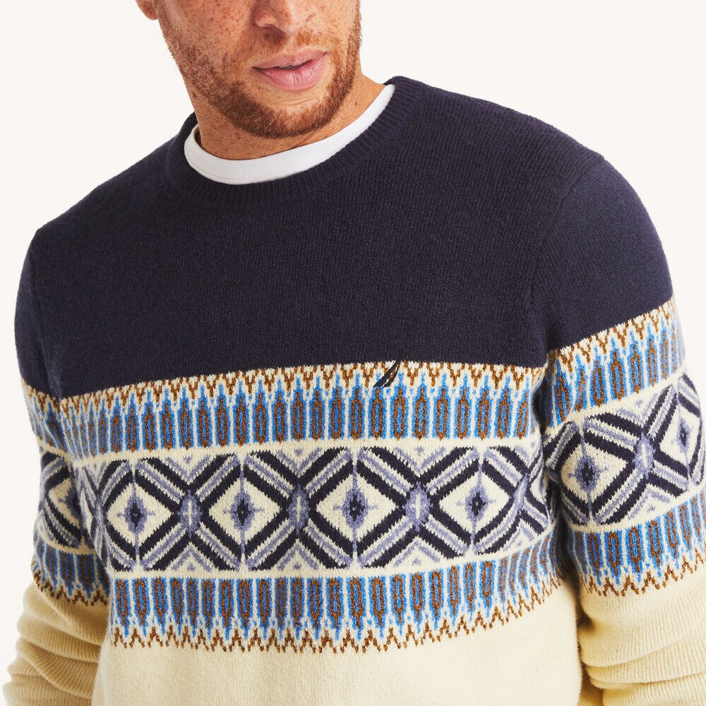Big & Tall Fair Isle Crewneck Sweater,Navy,large