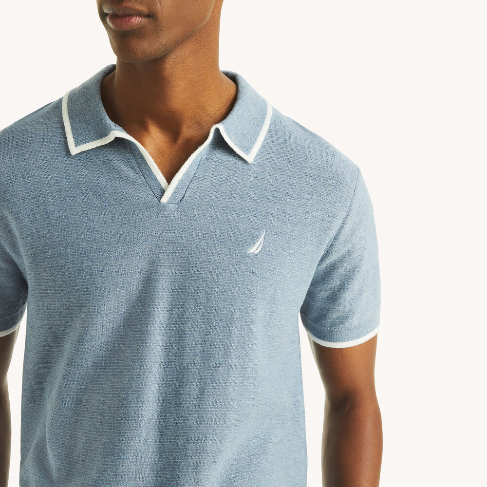 Tipped Textured Sweater Polo,Anchor Blue Heather,large