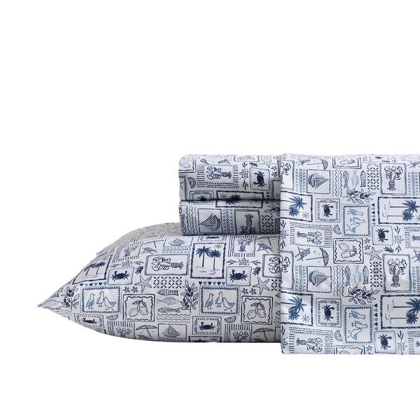 Beach Collage Blue Queen Sheet Set