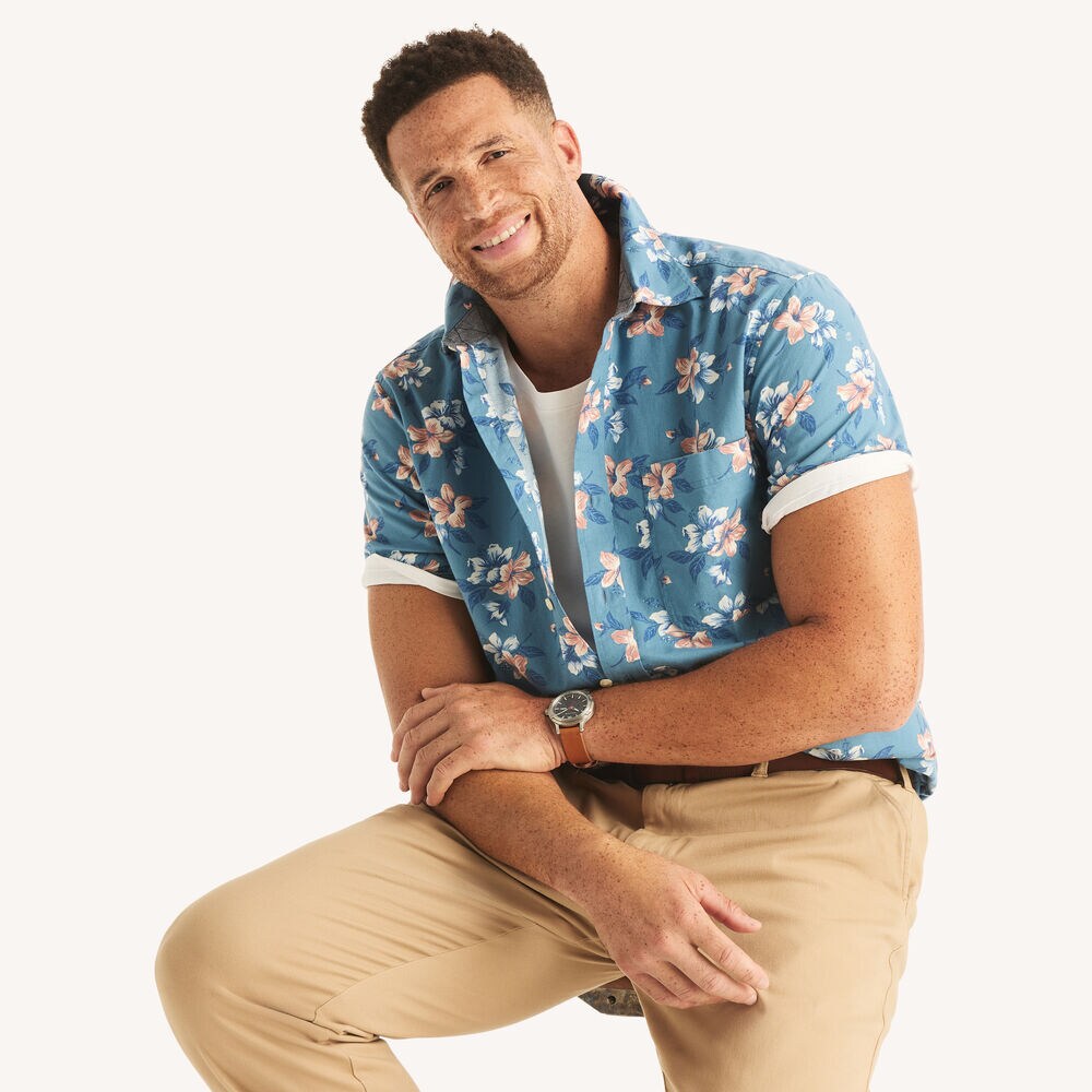Big & Tall Printed Short-Sleeve Shirt,Blue Stern,large