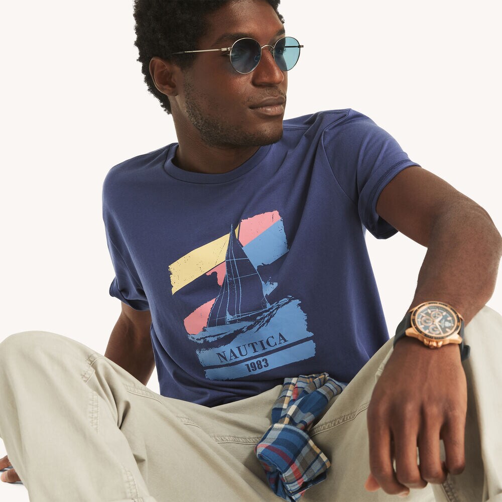 Sailboat Graphic T-Shirt,Aqua Splash,large