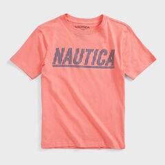 LITTLE BOYS' STRIPED LOGO GRAPHIC T-SHIRT (4-7),Sugar Coral,large