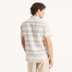 Striped Linen Short-Sleeve Shirt,Sail White,large