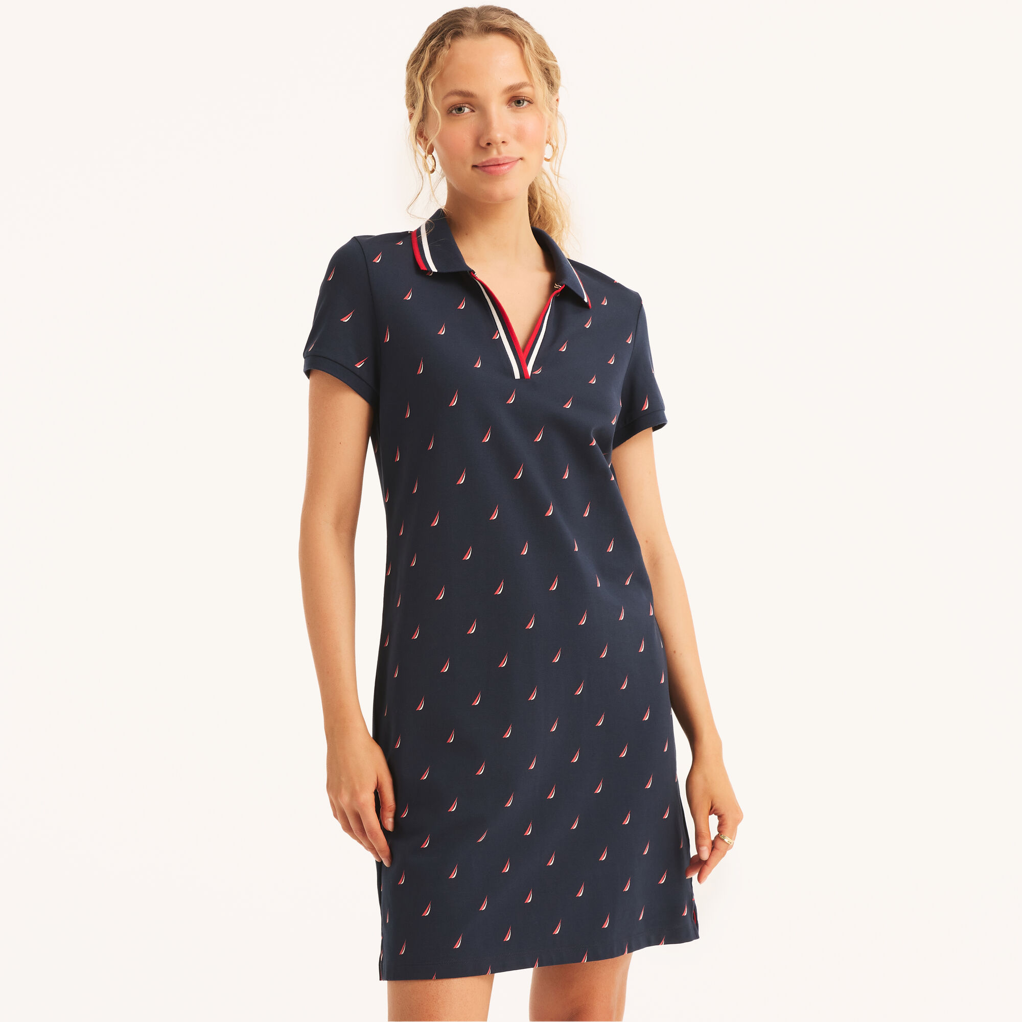 Printed Ocean Polo Dress,Stellar Blue Heather,large