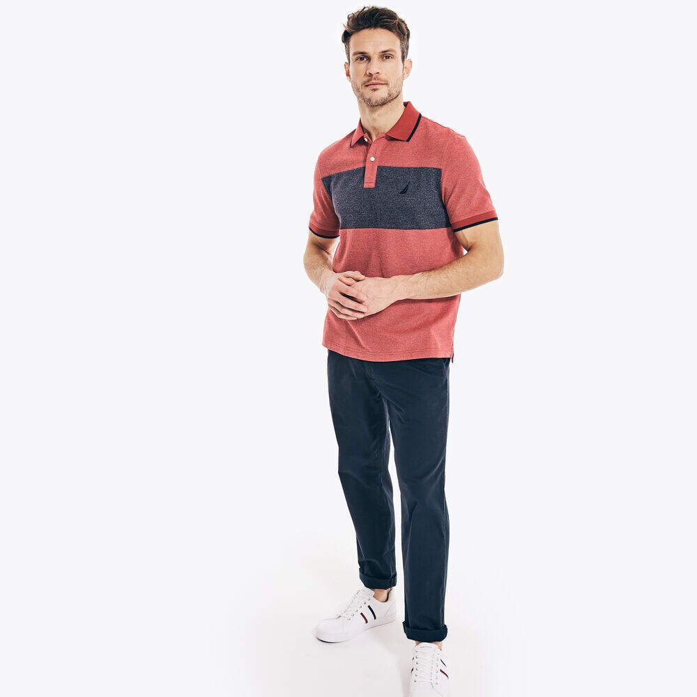 CHEST-STRIPE COLORBLOCK POLO,Melonberry,large