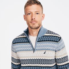 FAIR ISLE QUARTER-ZIP SWEATER,Anchor Blue Heather,large