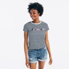 STRIPED BON VOYAGE GRAPHIC T-SHIRT,Stellar Blue Heather,large