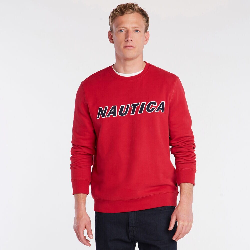 NAUTICA LOGO CREWNECK SWEATSHIRT,Nautica Red,large