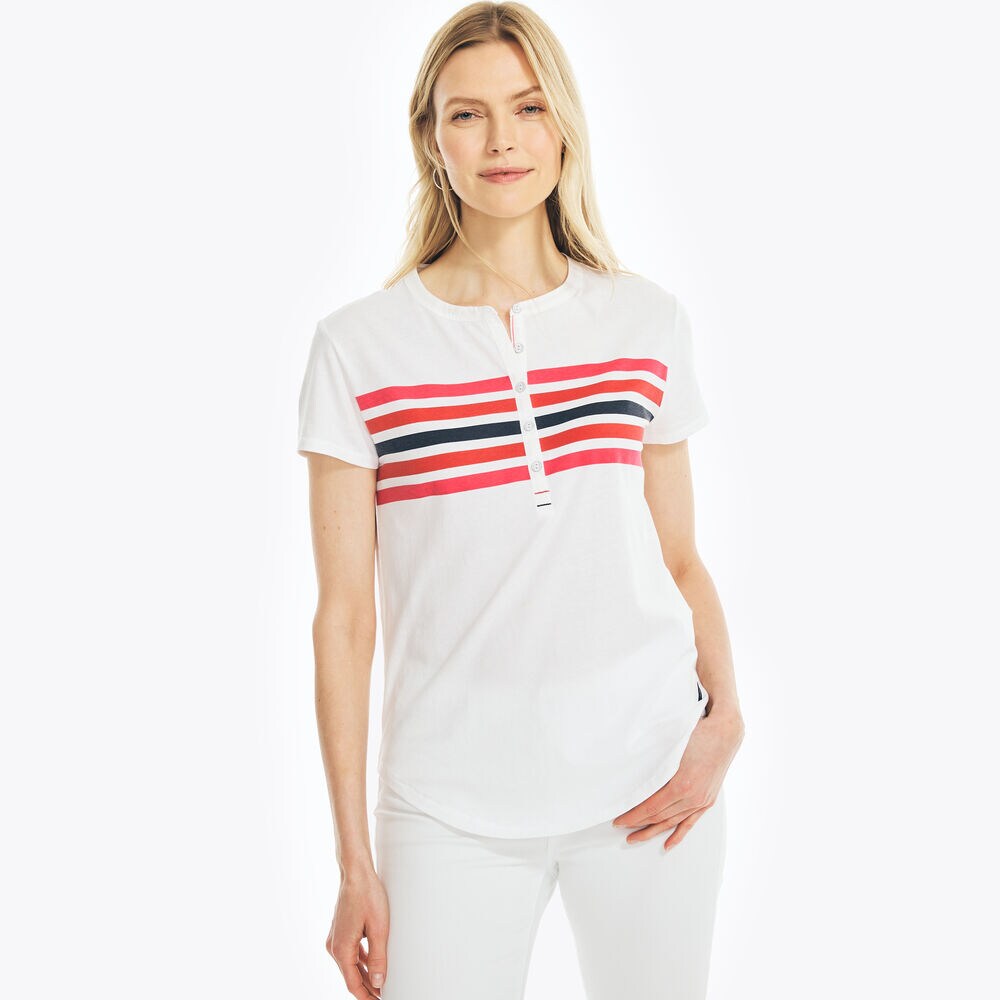 STRIPED SHORT-SLEEVE HENLEY,Bright White,large