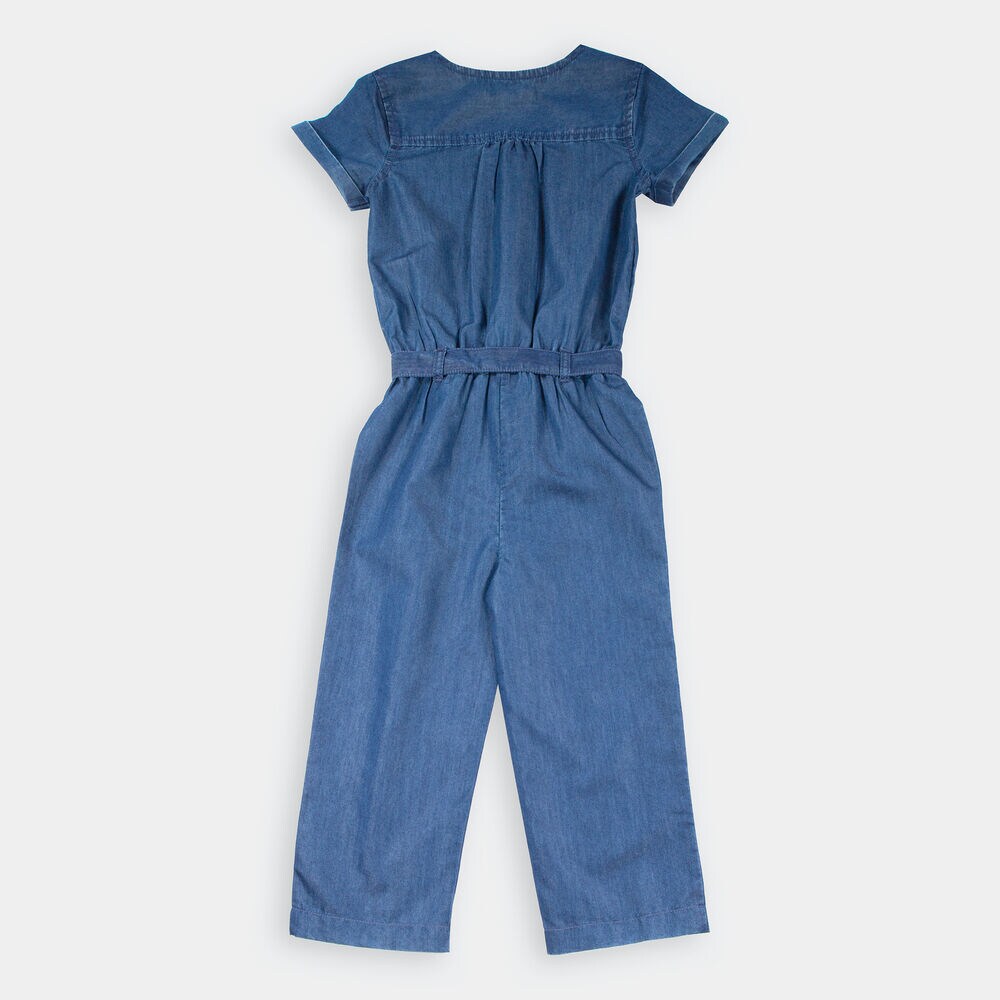 LITTLE GIRLS' WOVEN CHAMBRAY JUMPSUIT (4-7),Clear Sky Blue,large