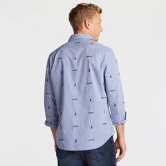 CLASSIC FIT STRETCH OXFORD IN EMBROIDERED BOAT PRINT,Clear Sky Blue,large