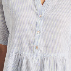 Striped Popover Linen Shirt,Tropic Wave,large
