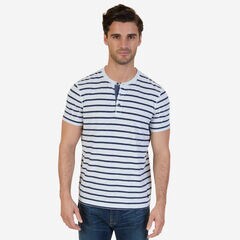 Slim Fit Striped Henley Shirt,Bright White,large
