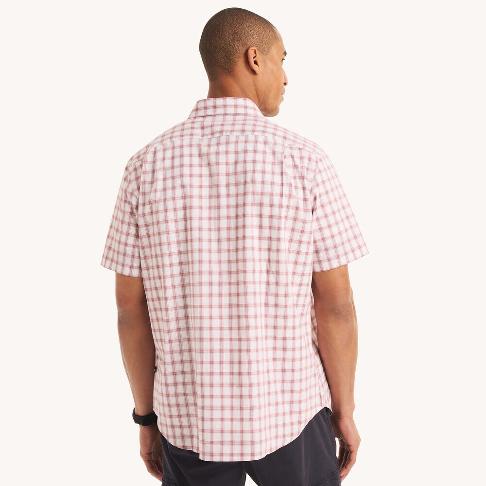 Classic Fit Wrinkle-Resistant Plaid Short-Sleeve Shirt,Bright White,large