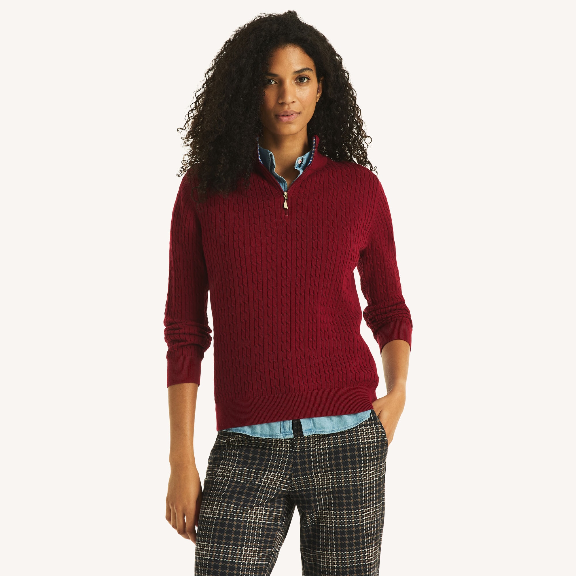 Quarter-Zip Cable Sweater,Macintosh,large