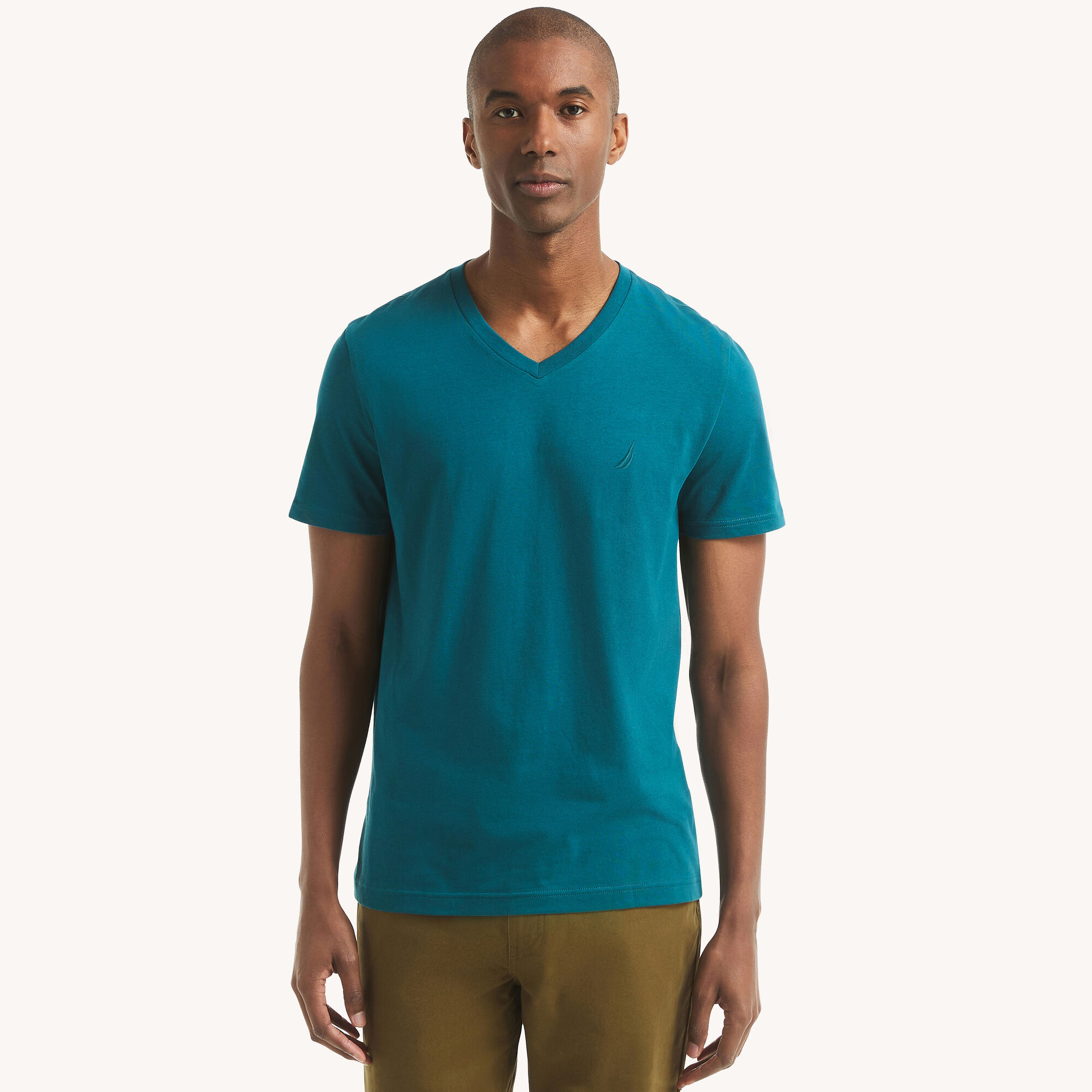 V-Neck Deck T-Shirt,Blue Heather,large