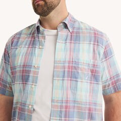 Big & Tall Plaid Short-Sleeve Shirt,Deep Fuschia,large