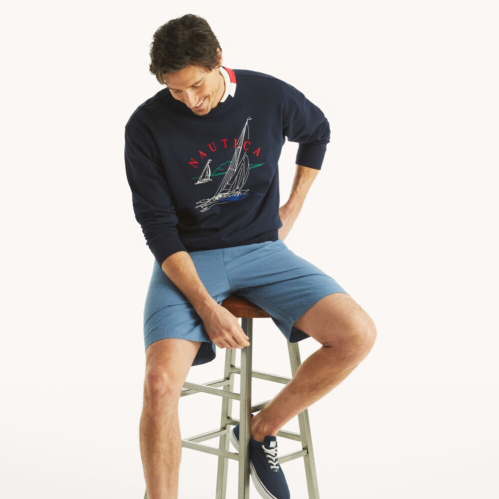 Boat Embroidered Sweatshirt,Stellar Blue Heather,large