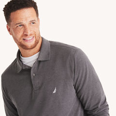 Big & Tall Classic Fit Long Sleeve Deck Polo,Charcoal Heather,large