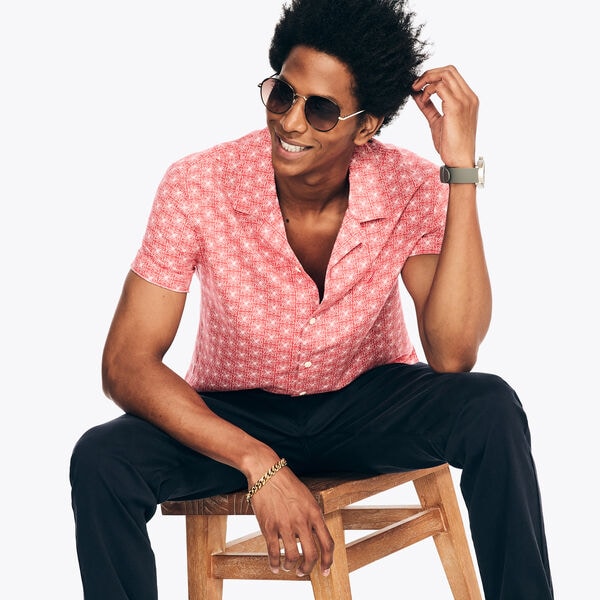Printed Linen Short-Sleeve Shirt