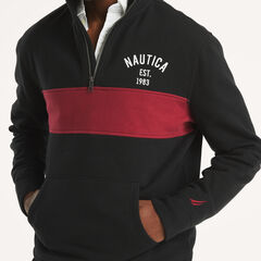 Quarter-Zip Colorblock Sweatshirt,True Black,large