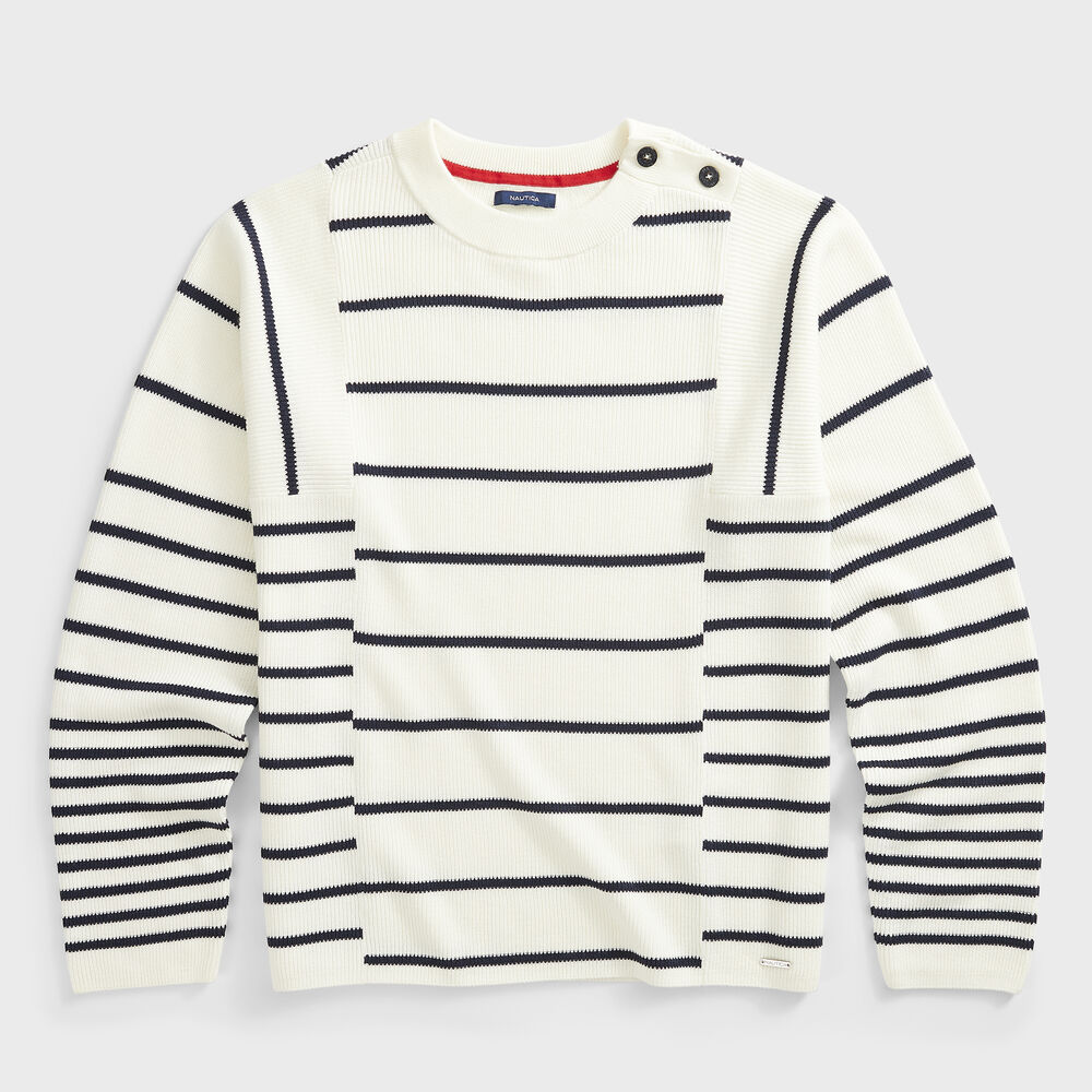SUSTAINABLY CRAFTED STRIPED KNIT SWEATER,Marshmallow,large