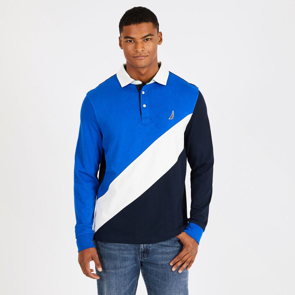 Long Sleeve Classic Fit Souvenir Polo,Bright Cobalt,large