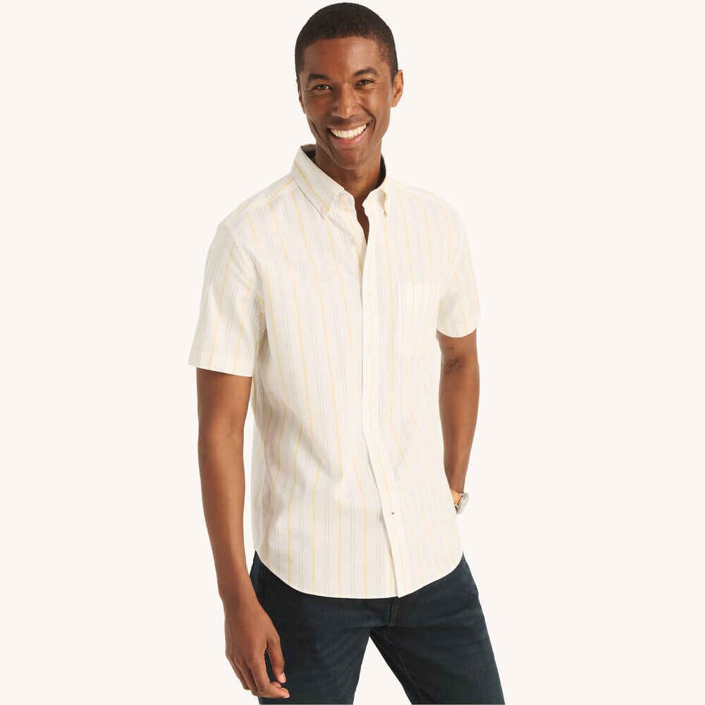Striped Oxford Short-Sleeve Shirt,Bright White,large