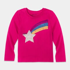 LITTLE GIRLS' REVERSIBLE SEQUIN GRAPHIC LONG SLEEVE T-SHIRT (4-7),Mauve Glow,large