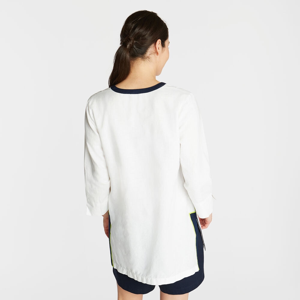 LINEN TUNIC TOP IN CONTRAST TRIM,Bright White,large