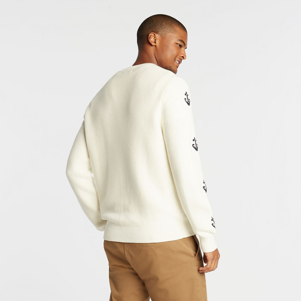 CREWNECK JACQUARD ANCHOR SWEATER,Marshmallow,large