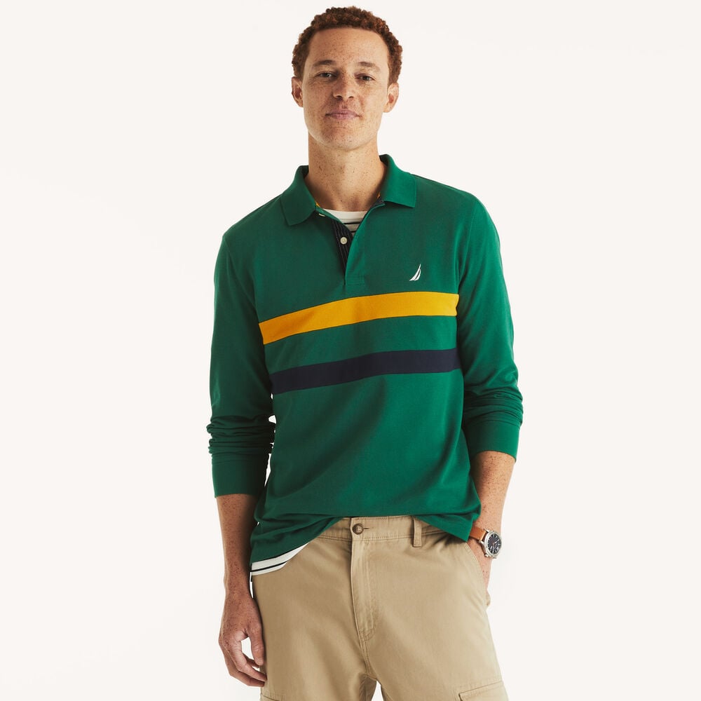 Classic Fit Long-Sleeve Striped Polo,Nile,large