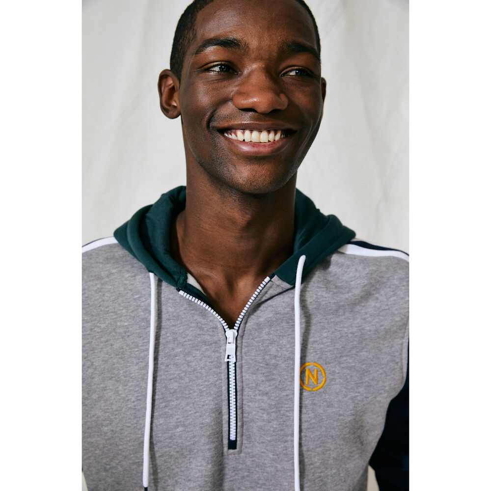 NAUTICA JEANS CO. COLORBLOCK QUARTER-ZIP HOODIE,Stone Grey Heather,large