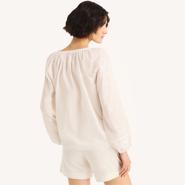 Embroidered Split-Neck Top