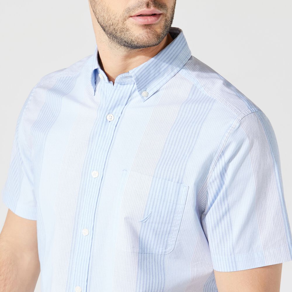 STRIPED SHORT-SLEEVE SHIRT,Varsity Blue Wash,large