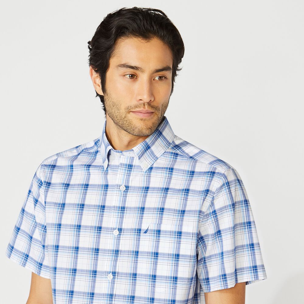 BIG & TALL CLASSIC FIT WRINKLE RESISTANT PLAID SHIRT,Bright White,large